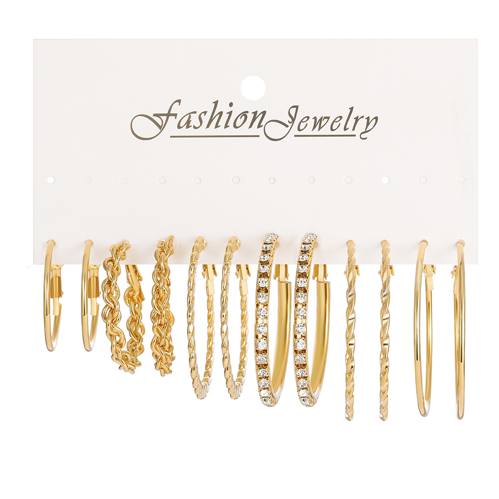 Youdaoplaceholder0 set European and American metal earrings, cross-border new ins earrings, gold C-shaped dot rhindiamond earrings for women Item Picture