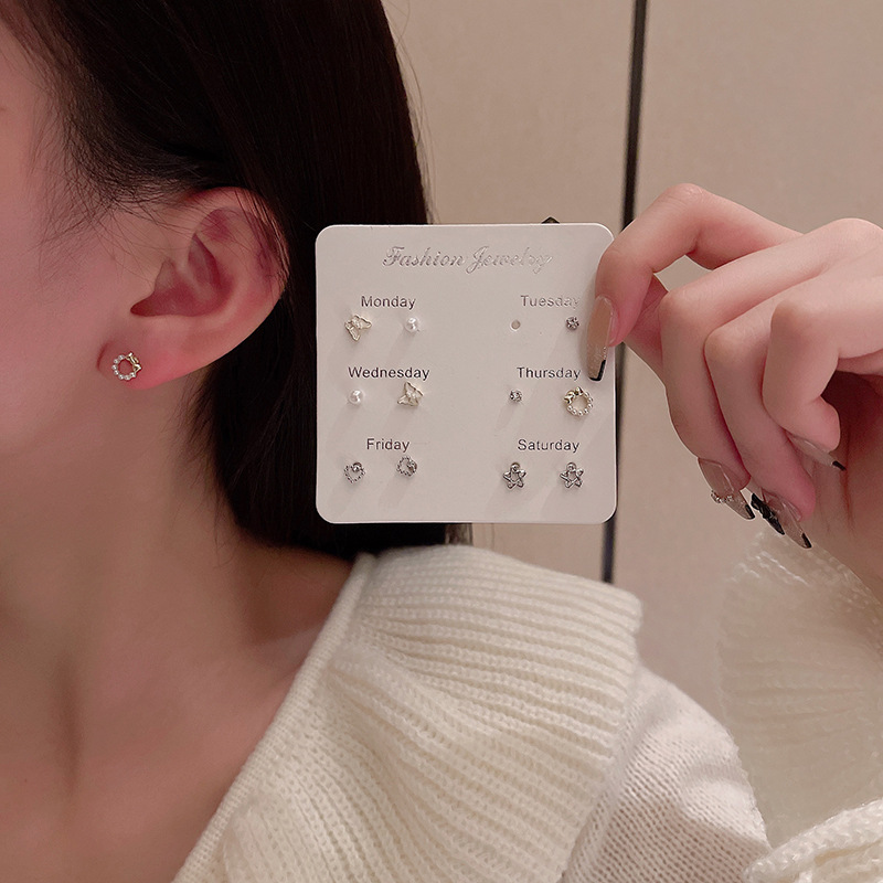 A 12-piece set of S925 silver needle earrings featuring fashionable and sweet Japanese and Korean style stud earrings for women on Instagram details Picture