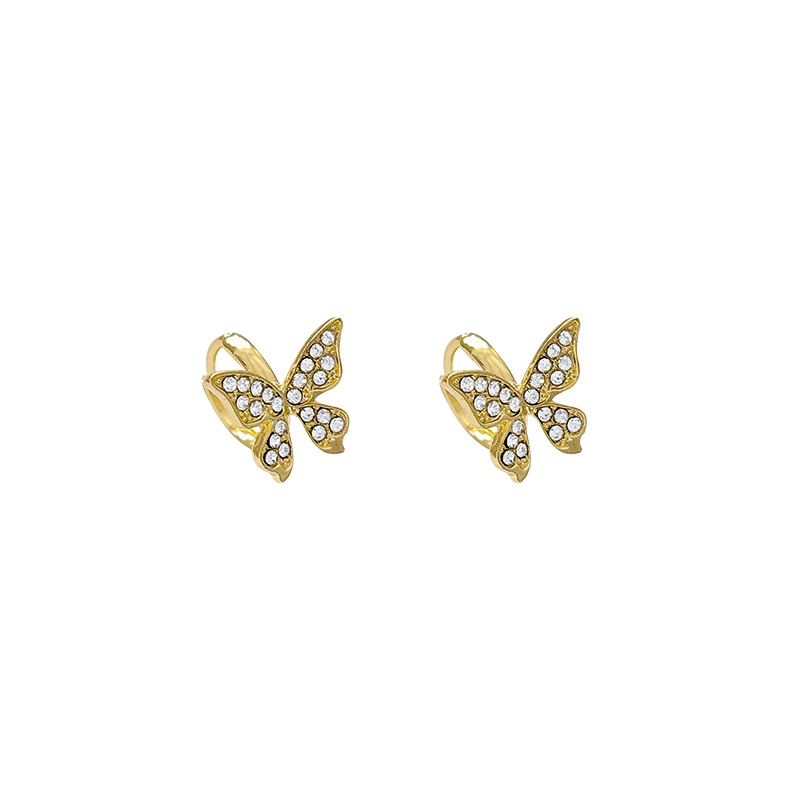 Korean three-dimensional diamond-encruted butterfly ring earrings, a new style of 2025 trendy French exquisite light luxury ear rings and ear buckles Item Picture