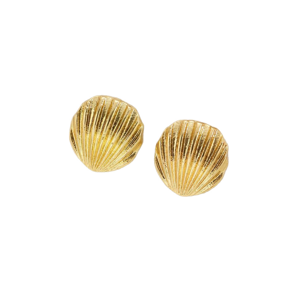 Popular cross-border best-selling simple and fashionable gold and silver shell stud earrings for women, with a unique metal texture fan-shaped design Item Picture