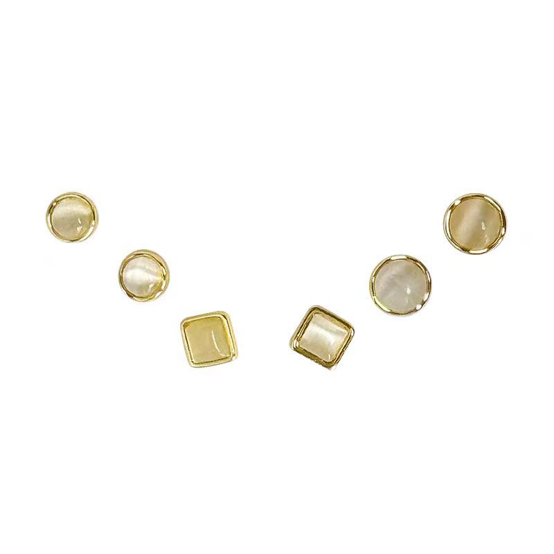 Cat's eye stone ear stud six-piece set 2025 New style, small, exquisite and high-end earrings, ear piercing, no need to remove earrings when sleeping Application Scenario