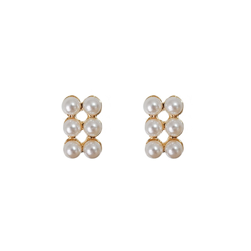 Dongdaemun, South Korea's versatile double-row high-brightness pearl stud earrings, minimalist style silver needle super fairy-like anti-allergy earrings Item Picture