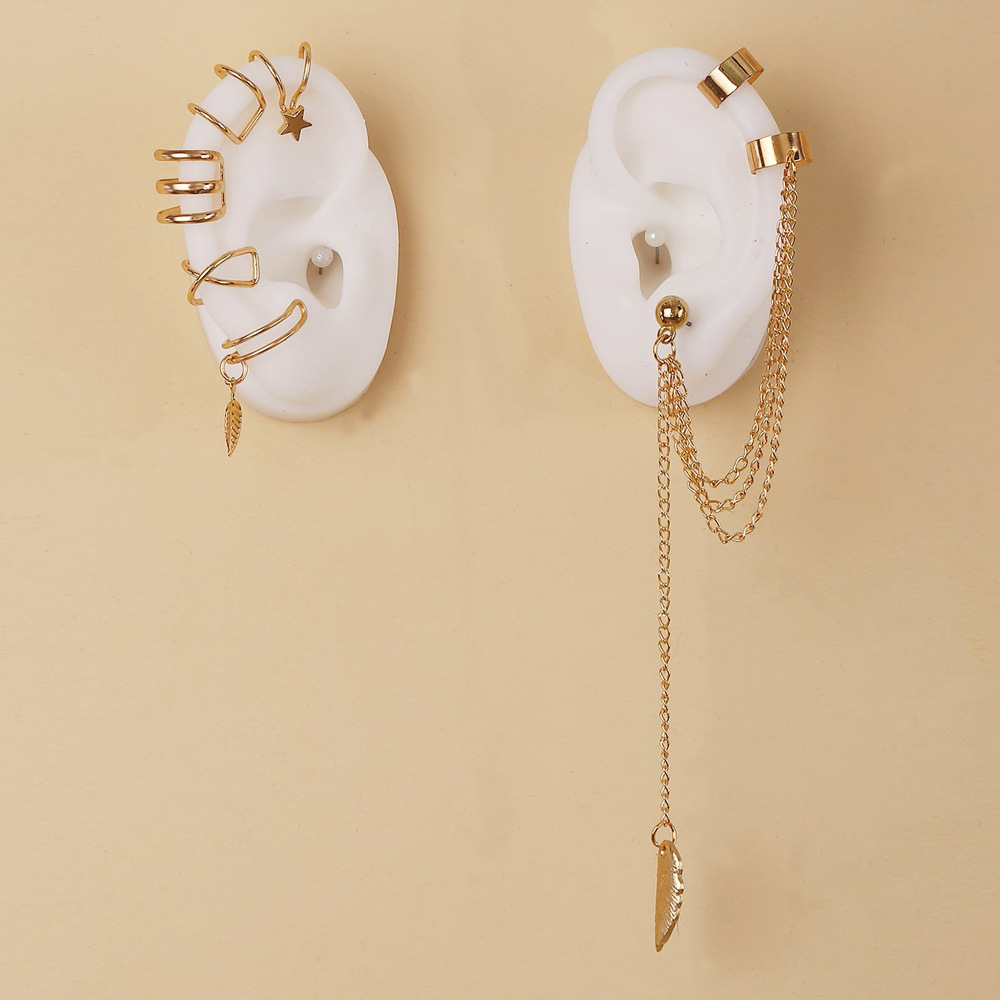 A creative and simple alloy earring set of 7 pieces with no ear piercings, a new cross-border style from Europe and America, 50076 full figure