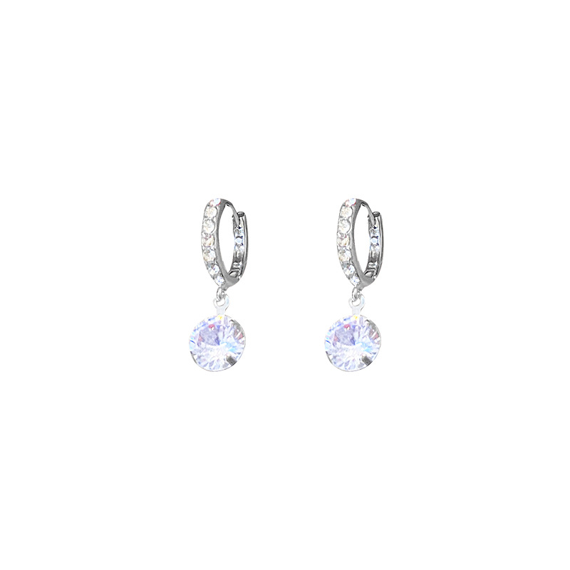 Korean version exquisite small diamond ear loops, silver needle small ball dynamic earrings, women's simple and elegant super shiny ear buckle earrings wholesale Item Picture