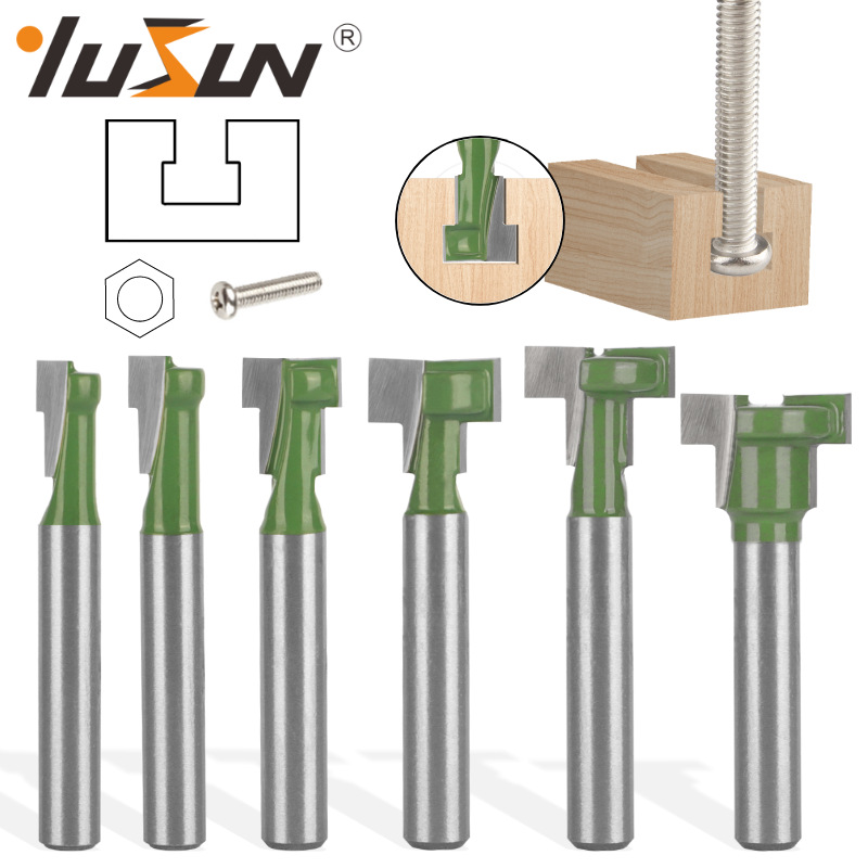 Yusheng keyhole knife green 6-piece set woodworking milling cutter, double-edge T-shaped slot knife, keyhole, photo frame hanging hole, and milling cutter full figure