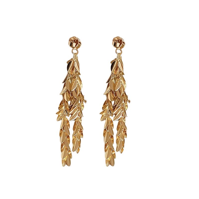 The long wheat ear, leaf and tassel stud earrings exude a light luxury and high-end charm, making the earrings unique and versatile Item Picture