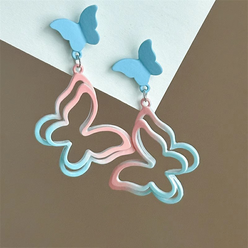 Fun hollowed-out butterfly stud earrings, sweet dopamine, spring and summer fashionable and elegant niche earrings, fresh and clean earrings wholesale details Picture