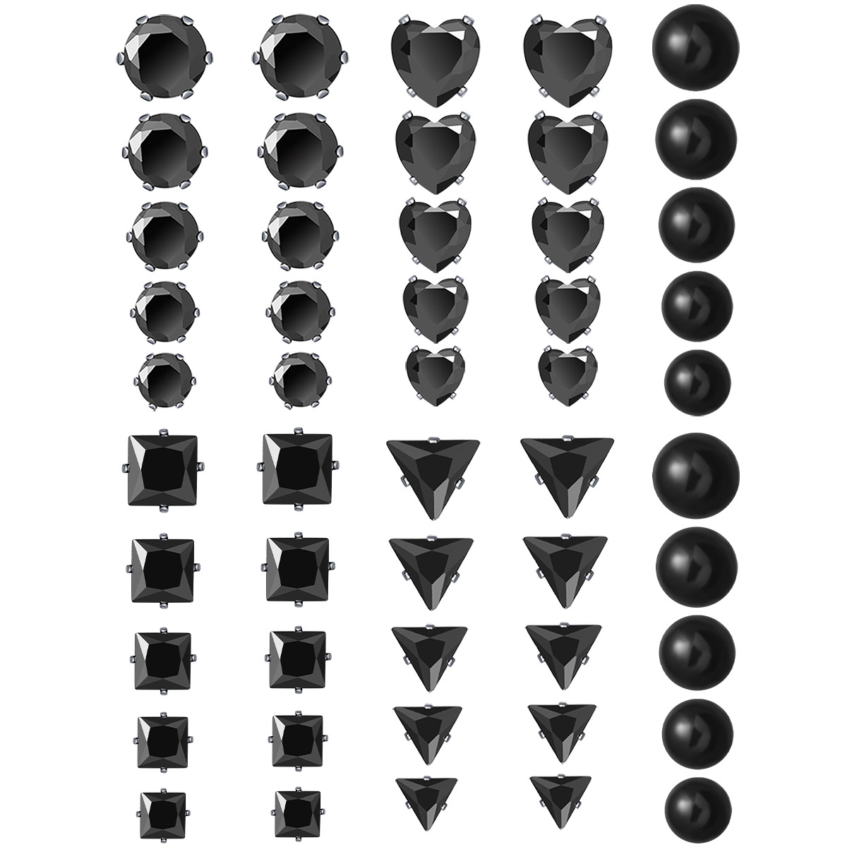 25 pairs of black, light luxury crystal stud earrings with a heart shape and geometric design are popular cross-border accessories on Amazon full figure