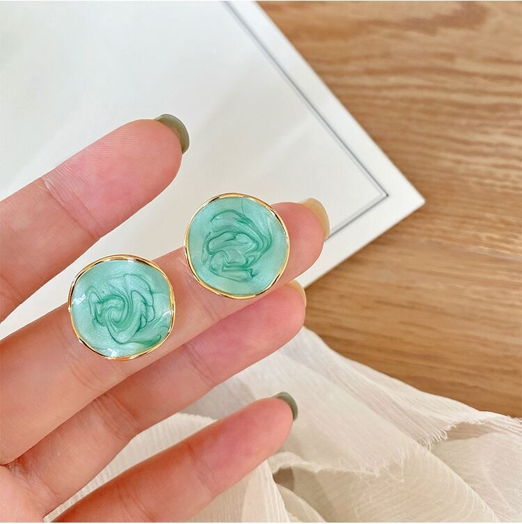 Wholesale of retro forest-style earrings in Dongdaemun, South Korea, featuring geometric and irregular oil-dripping earrings on Instagram full figure