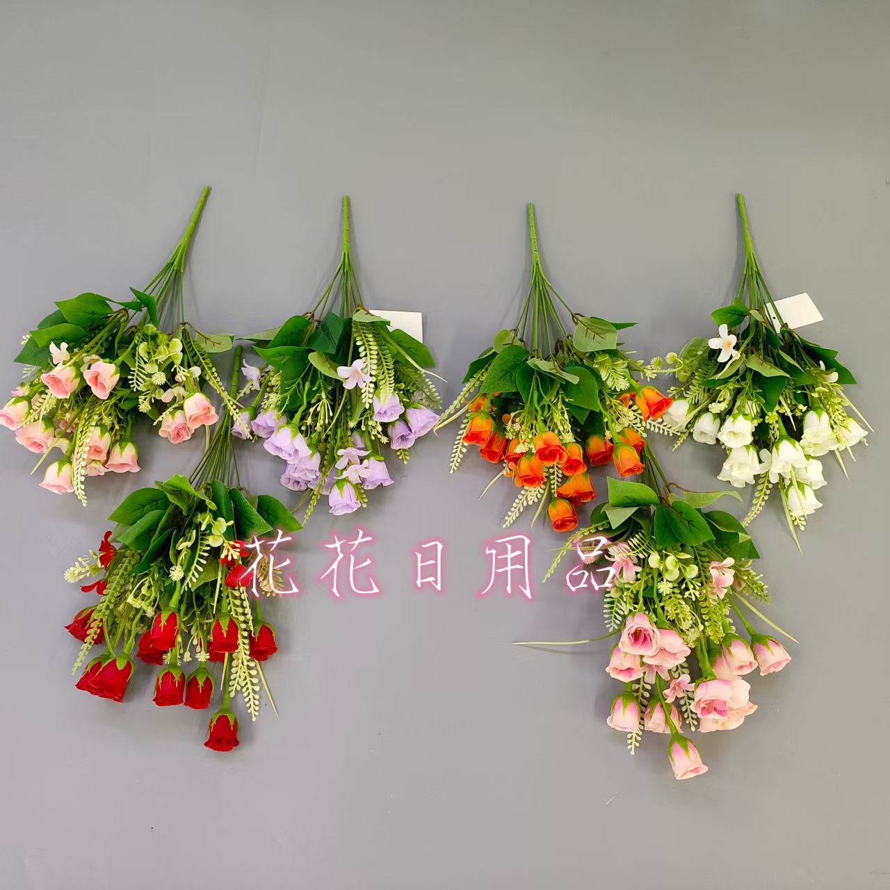 Artificial flowers, artificial flower bonsai, single 12-pronged colorful red pomegranate rose vase, wall hanging and other decorative items full figure