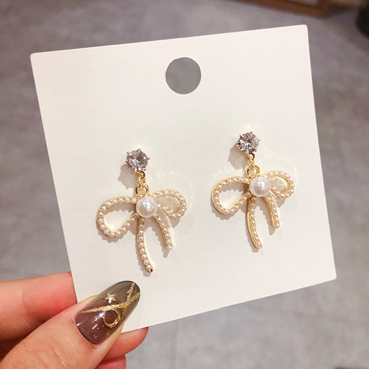 Wholesale of bow earrings, long tassel pearl earrings, stud earrings and other earrings for women in Dongdaemun, South Korea Specification drawing