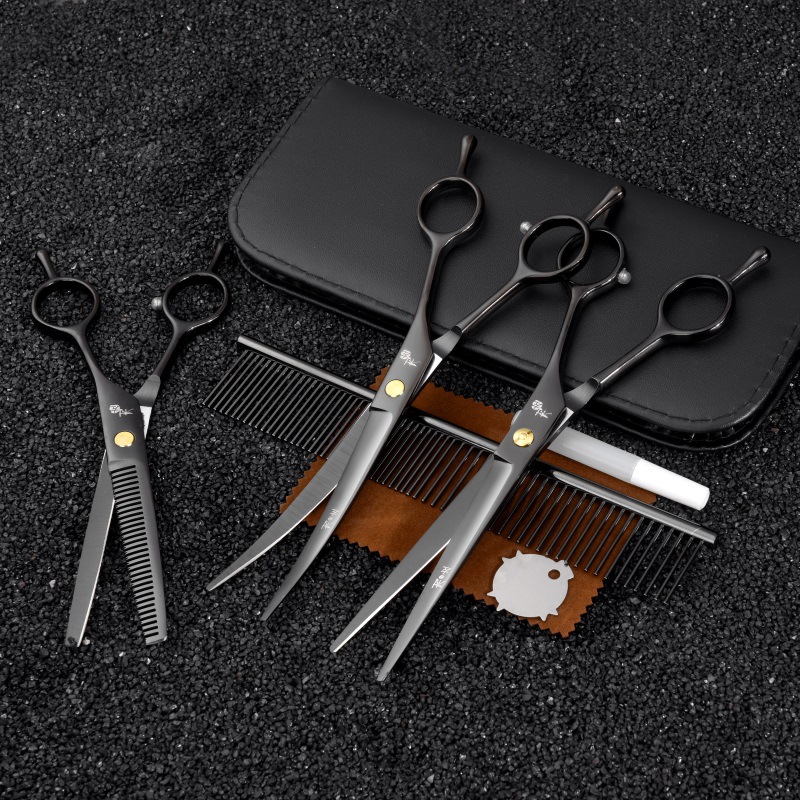 7-inch pet grooming scissors, teeth scissors, flat scissors, pet grooming scissors, pet curved scissors, dog and cat grooming tool set undefined