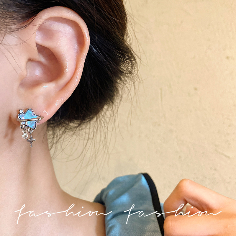 Gradient blue planet star stud earrings, a unique and niche design for women, exude a sense of elegance and sophistication. A best-selling ear accessory details Picture