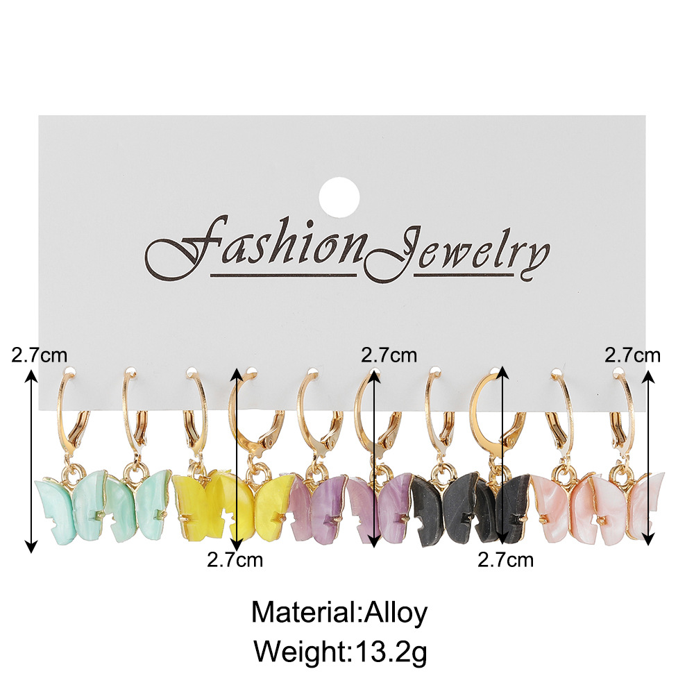 Wholesale of new cross-border acrylic butterfly earrings set of 5 pairs, creative and simple colorful butterfly pendant earrings details Picture