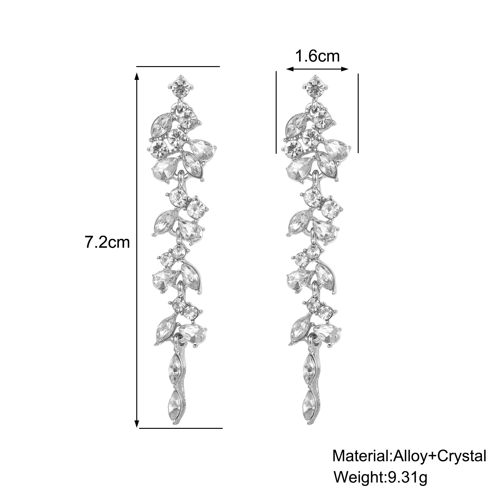 European and American long tassel earrings set with rhinestones exude a sense of high-end sophistication and a touch of light luxury. These are the best-selling earrings that have become popular among European and American Internet celebrities Specification drawing