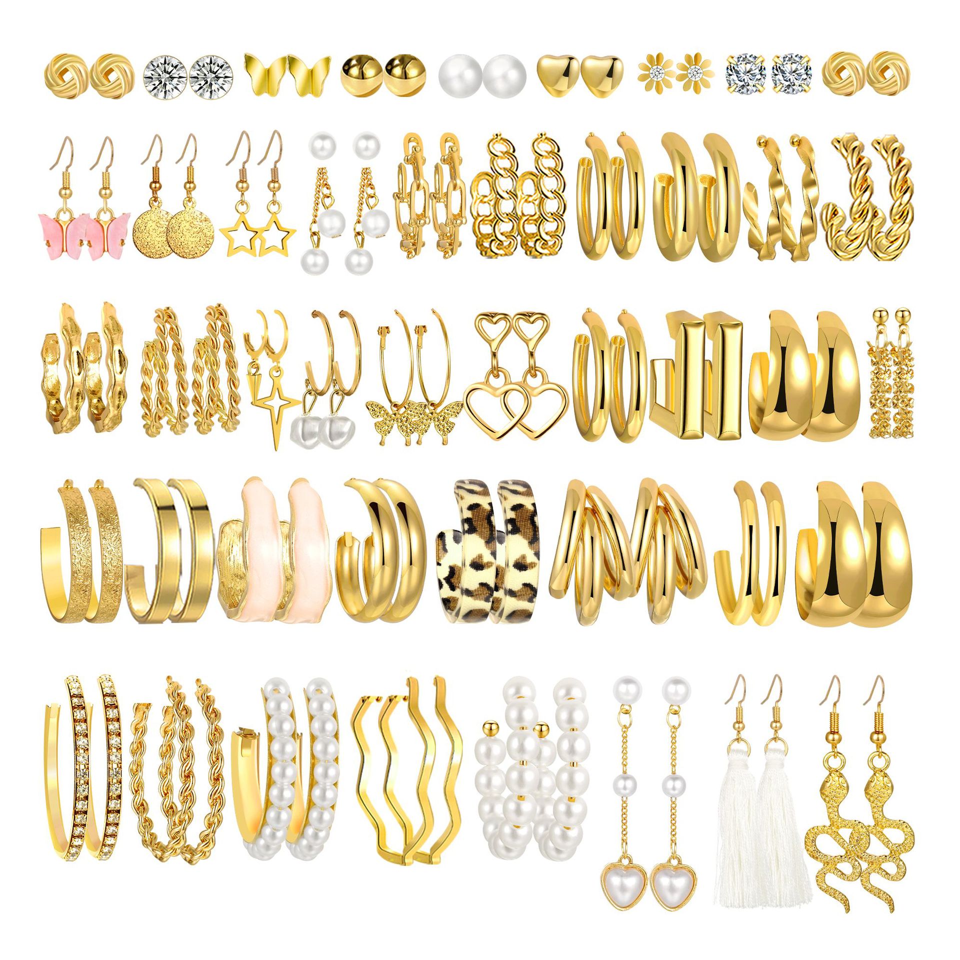 A set of 45-piece ins light luxury and high-end earrings featuring cross-border fashion and exquisite butterfly heart style from Europe and America full figure
