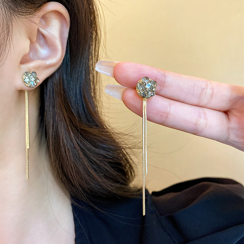High-end grey S925 silver needle stud tassel long cold style earrings 2023 New trendy light luxury earrings for women details Picture