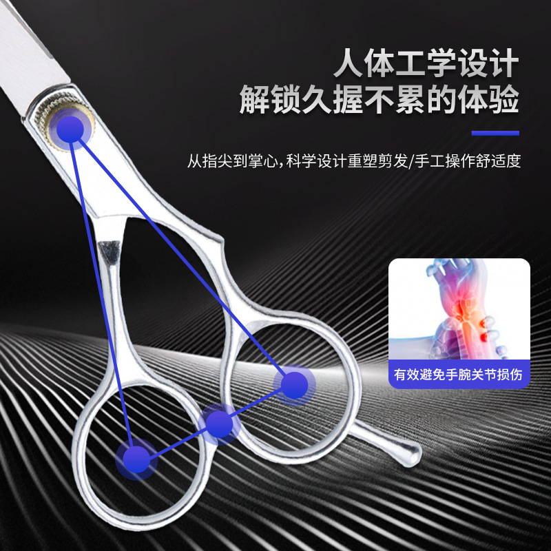 Cross-border exclusive 6-inch household hairdressing scissors set, hairdressing scissors tools, bangs cutting magic tool, teeth scissors, stainless steel Specification drawing