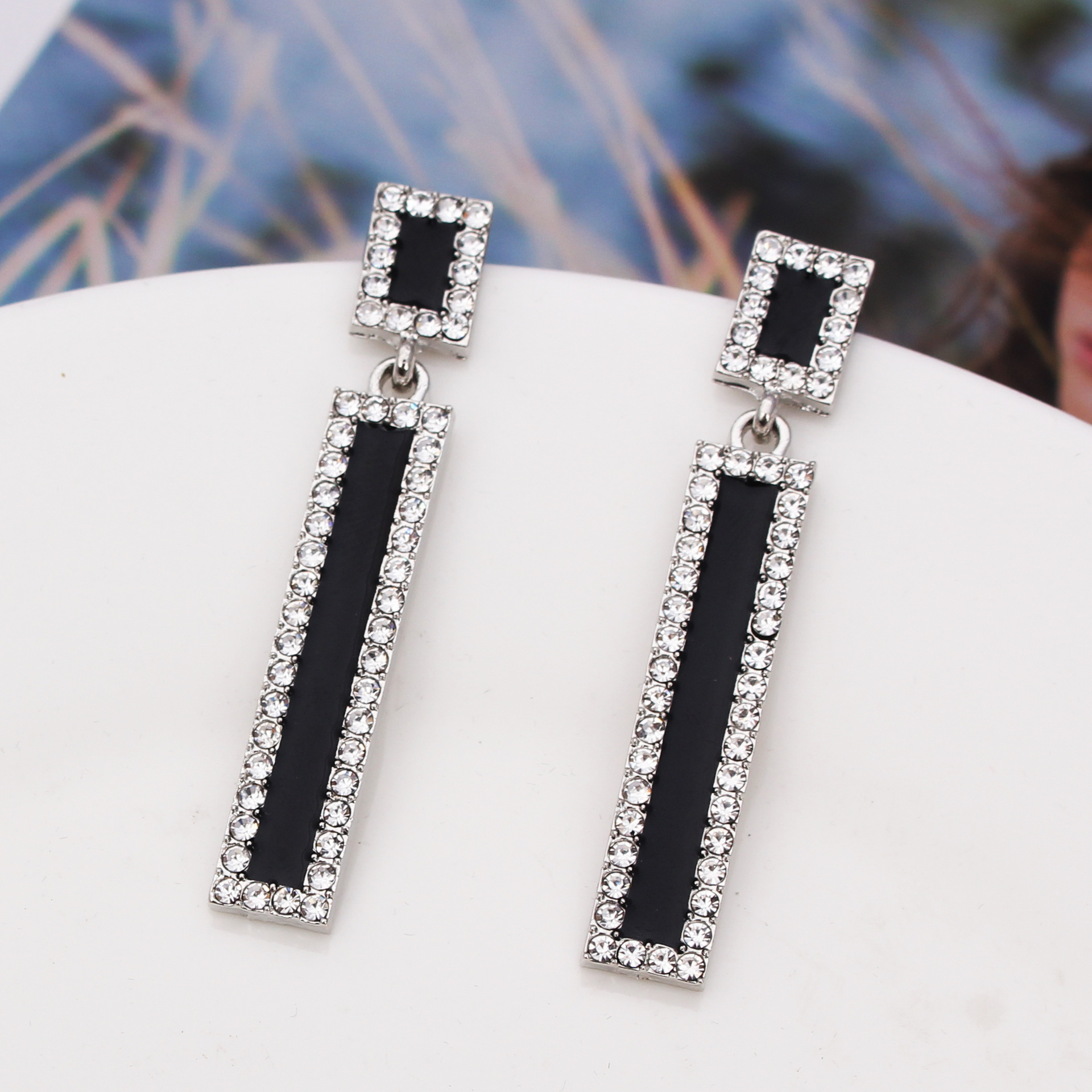 S925 Silver needle versatile Earrings for women, geometric square pendants, exaggerated earrings, long tassels, elegant stud earrings details Picture
