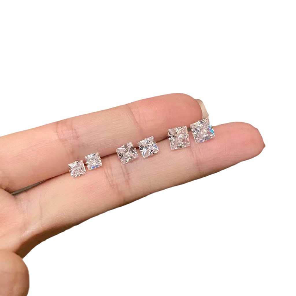 European and American cross-border style, simple and elegant, 3-pair set of four-prong water diamond stud earrings, super flash zircon set, small stud earrings Item Picture