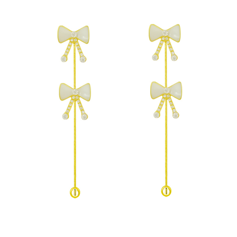 Long tassel and elegant bow earrings, light luxury and high-end fashion earrings, delicate and cold style stud accessories for women Item Picture