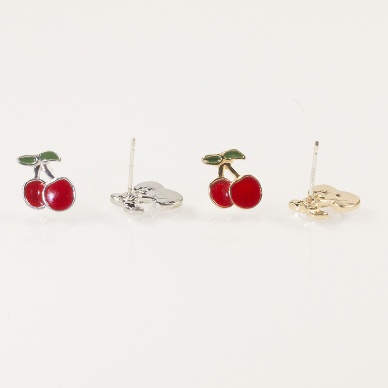 S925 Silver Needle New women's niche design, high-end stud earrings, red cherry earrings, simple, small and elegant summer ears Specification drawing