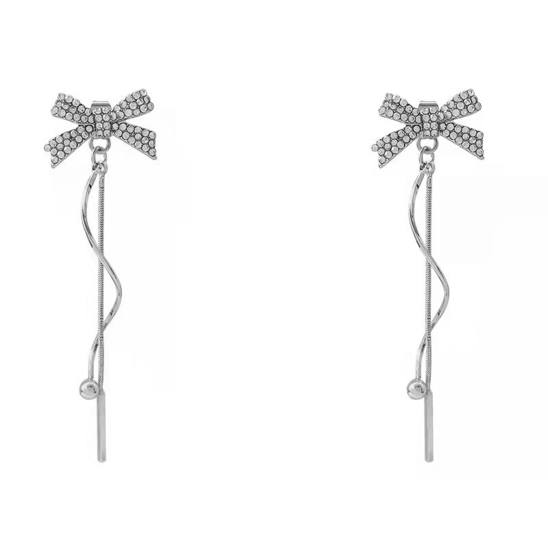 French long tassel bow earrings with a high-end feminine touch, a niche and light luxury style, Instagins-style trendy earrings Item Picture