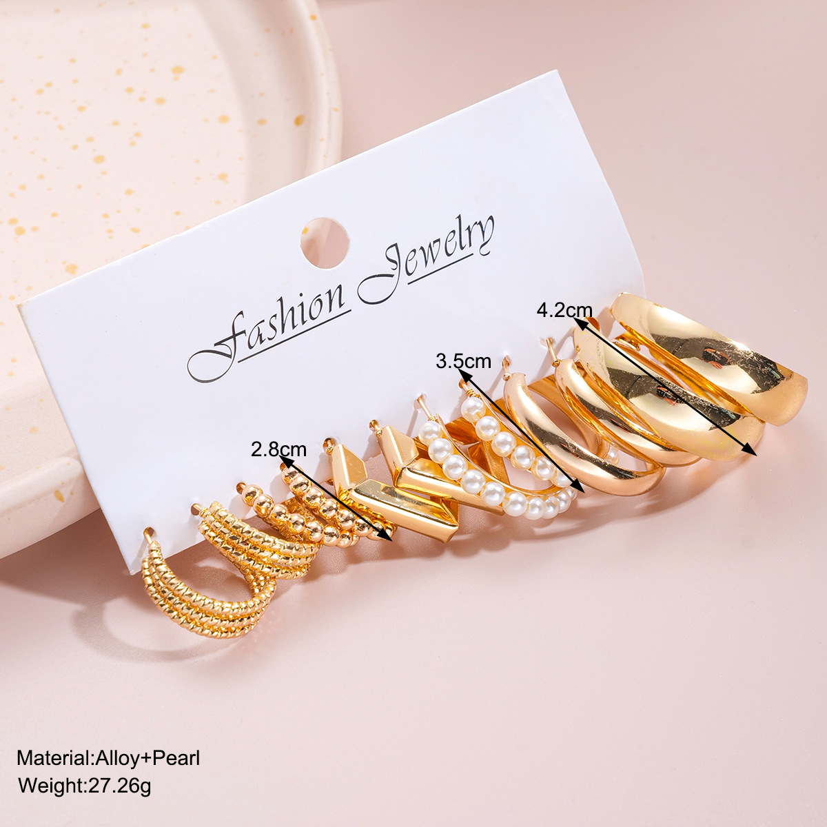 A new 6-piece set of high-end C-shaped geometric earrings with creative and fashionable golden twist earrings from Europe and America details Picture