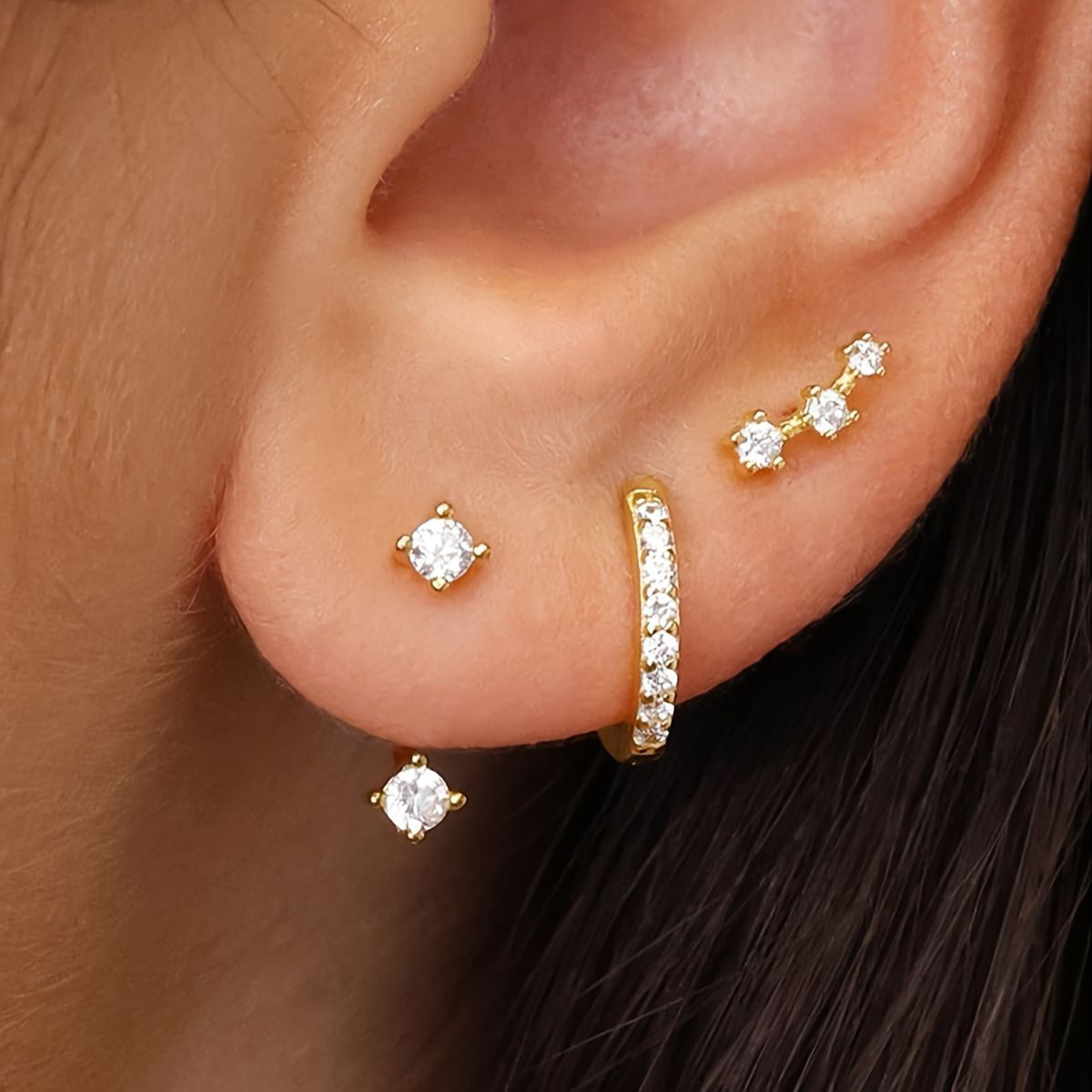 Cross-border TEMU popular fashion zircon copper earrings 3-piece set, elegant and light luxury women's stud earrings wholesale full figure
