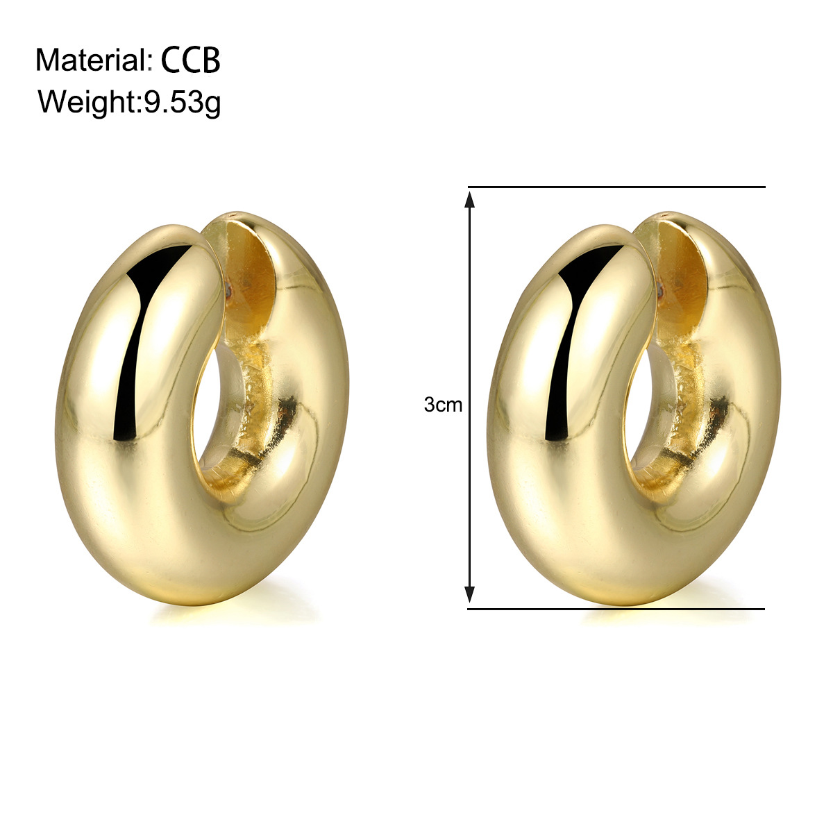Cross-border best-selling electroplated hollow thick ear loops, ear clips, thick alloy smooth surface, no ear holes, C-shaped ear clip earrings in Europe and America details Picture