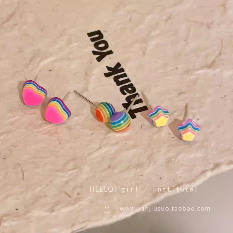 Dopamine Rainbow Candy Star Heart Stud Unique Set Earrings 2024 New bestseller High-end Earrings Specification drawing