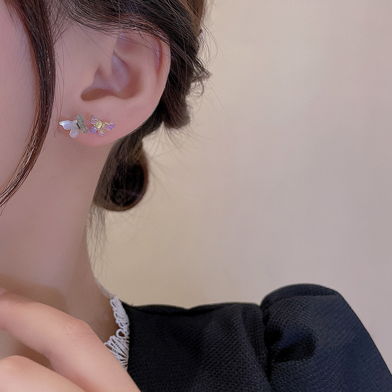 Super fairy-like colorful butterfly stud earrings set, small, exquisite and cute earrings s925 silver needle, elegant and versatile earrings wholesale Application Scenario
