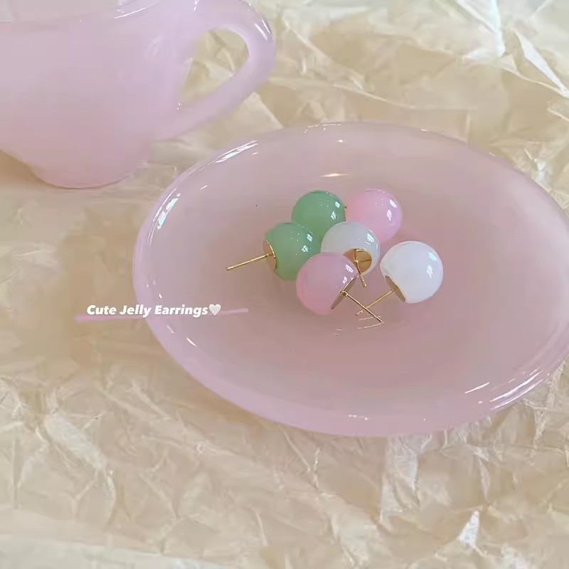 Jelly-colored acrylic round bead Chinese-style stud earrings for women, sweet, small and high-end summer earrings, simple and elegant earrings Specification drawing