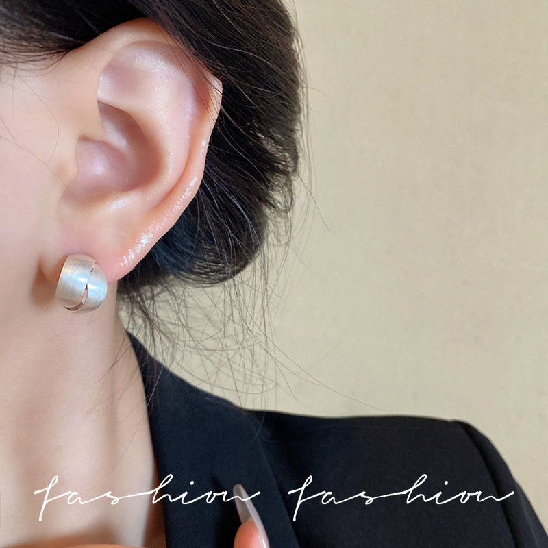 S925 Silver needle niche design brushed metal interlaced high-end earrings, ins cold style French stud short style Application Scenario