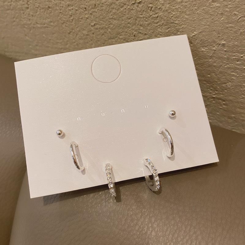S925 Silver Needle C-shaped diamond Stud three-pair set, simple and versatile, cold earring set, Japanese and Korean style earrings wholesale full figure