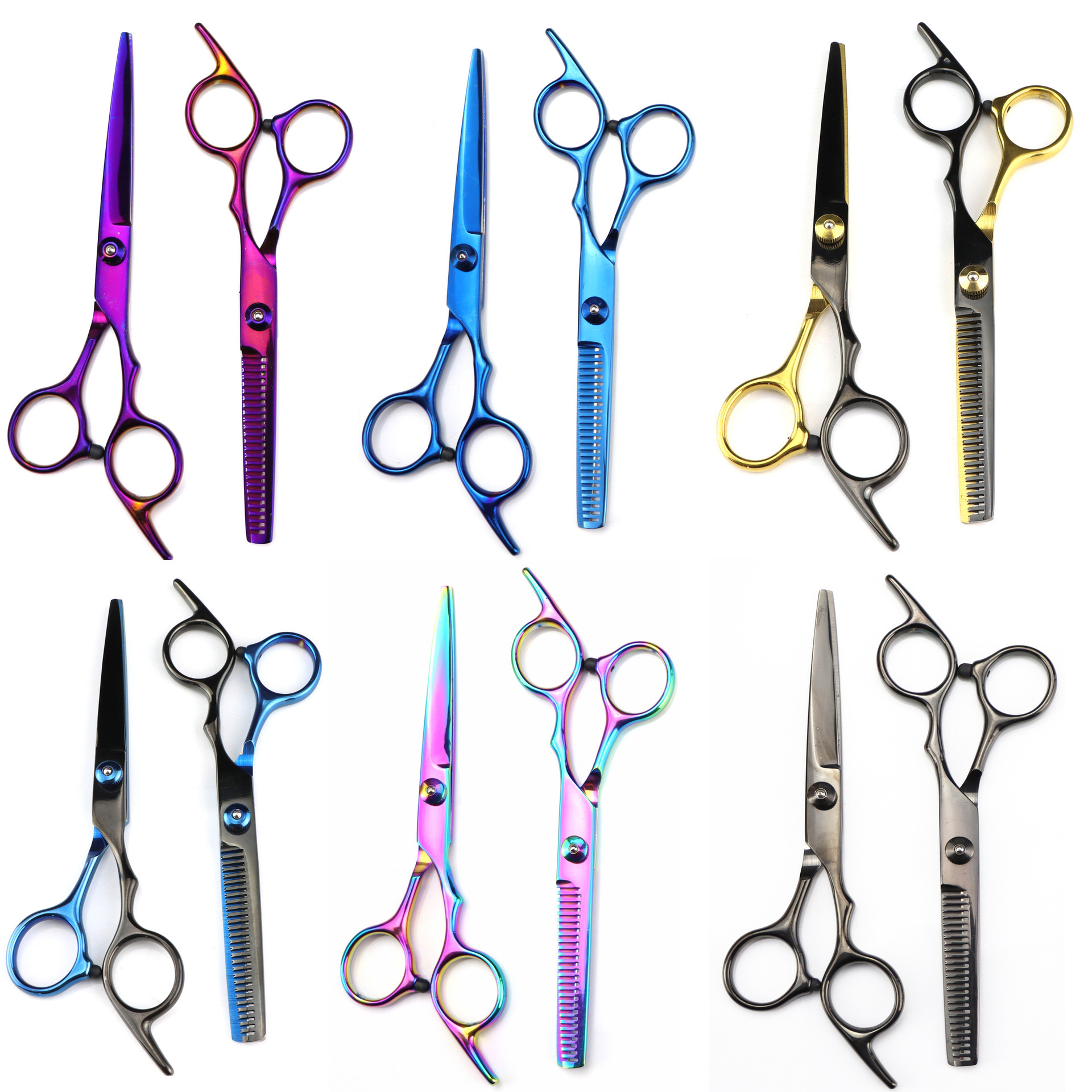 6.0-inch mid-range hair scissors, haircuts, flat scissors, bangs scissors, teeth scissors, thin scissors, white screw 6H details Picture