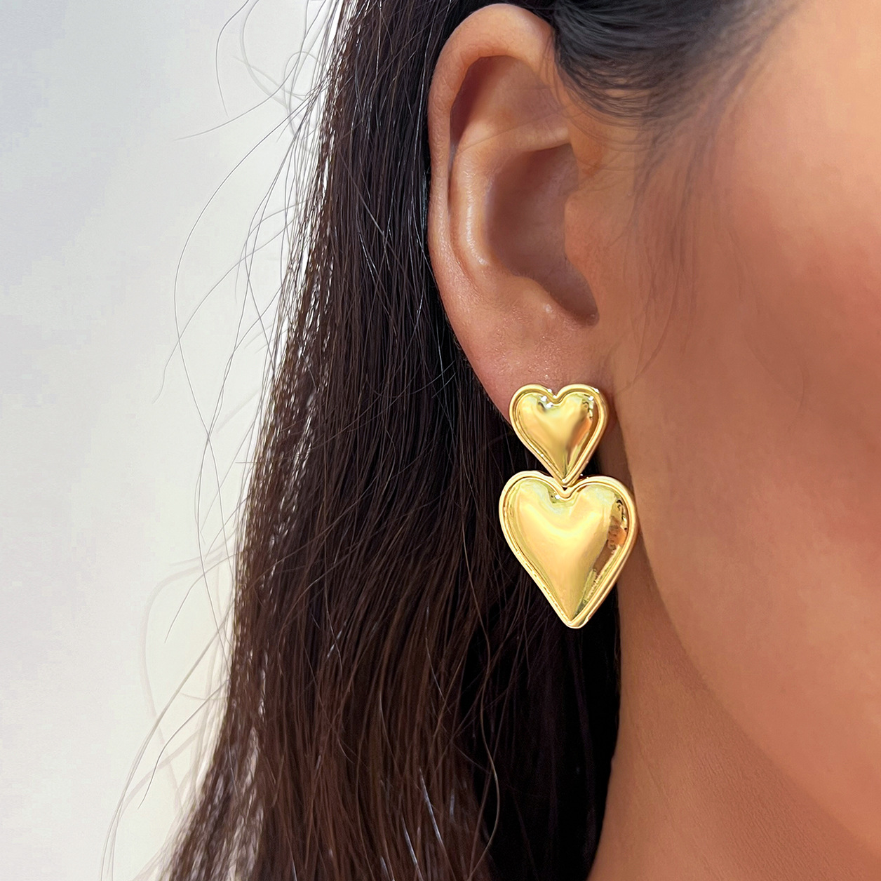 Amazon's TOP best-selling double-layer heart-shaped pendant earrings, cross-border creative and simple metallic heart-shaped earrings for women Specification drawing