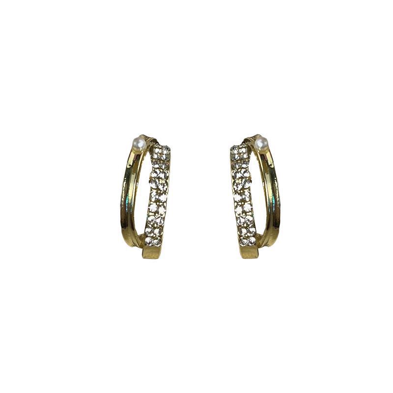 S925 Silver Needle New metal diamond-encrusted double-layer stud earrings and earrings for women with a simple and unique pearl design Item Picture