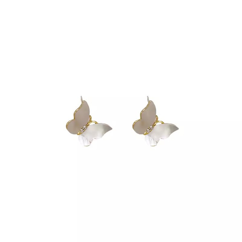 Sweet white mother-of-pearl butterfly stud earrings for women, high-end Korean style, niche earrings, new 2024 bestsellers and Internet celebrities Item Picture
