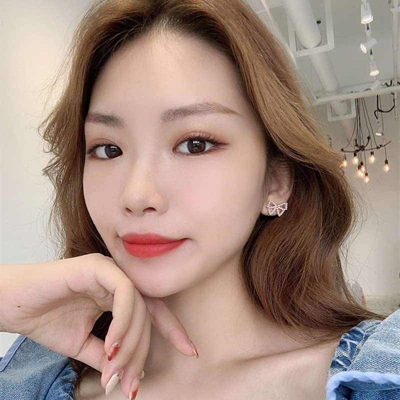 S925 silver needle, exquisite and elegant, pearl bow stud earrings, small and sweet, cross-border supply, fashionable earrings for women Specification drawing