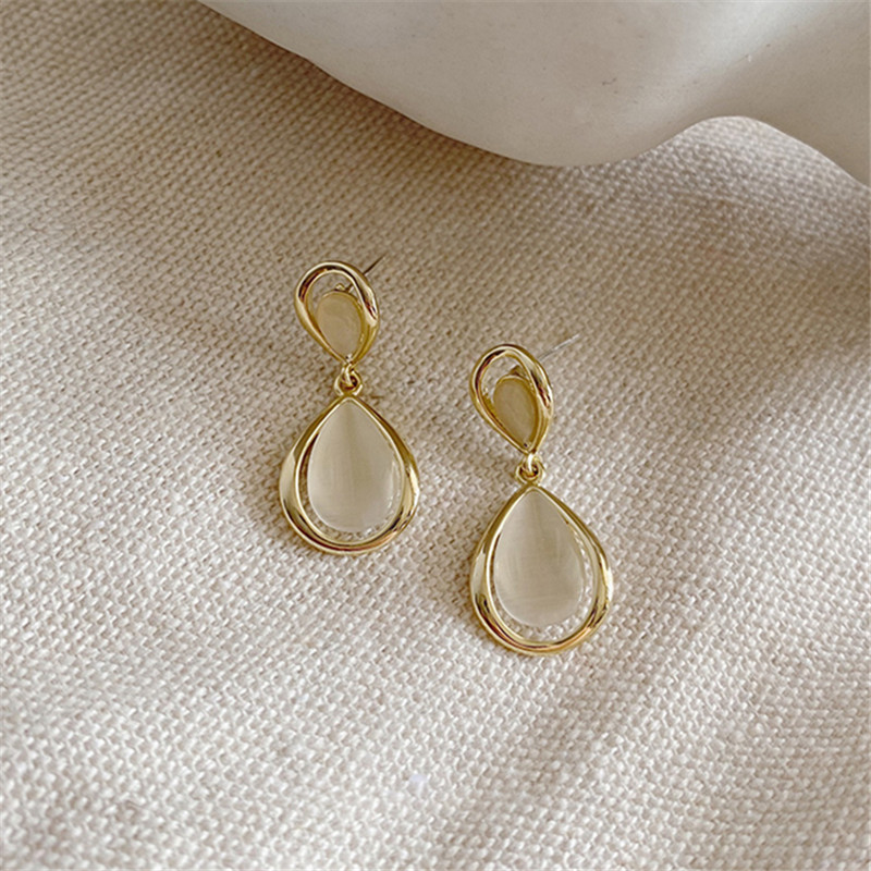 S925 Silver Needle cat's Eye Stone Earrings, women's cat's eye stone water Drop earrings, Korean style Zircon stud earrings wholesale details Picture