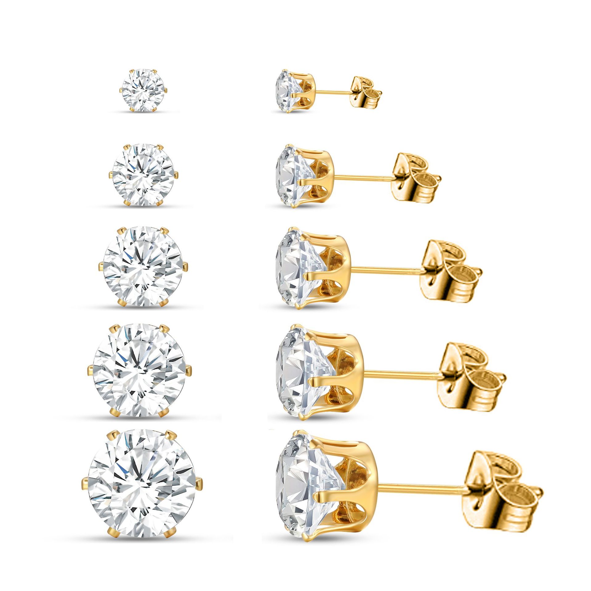 European and American cross-border style, simple and classic, 5-pair four-prong water diamond stud earrings, Amazon's best-selling stud earrings full figure