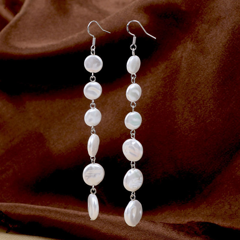 Original design Baroque pearl earrings for women, long style, elegant and retro, grand, round ear line tassels new product Specification drawing