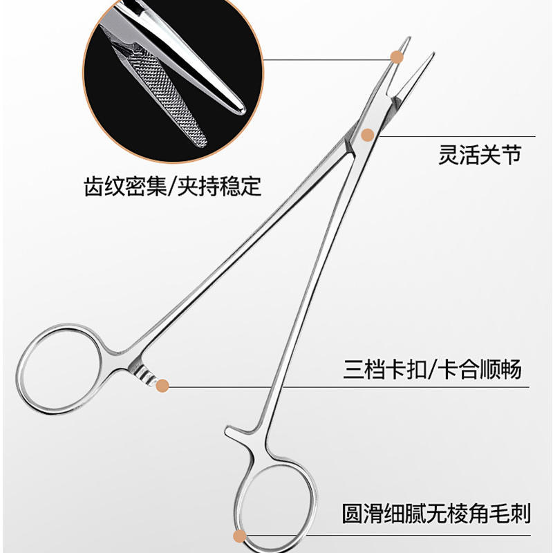 Medical needle holders, needle clamps, surgical suturing instruments, stainless steel thick and thin needles, dental double eyelid needle holders Specification drawing