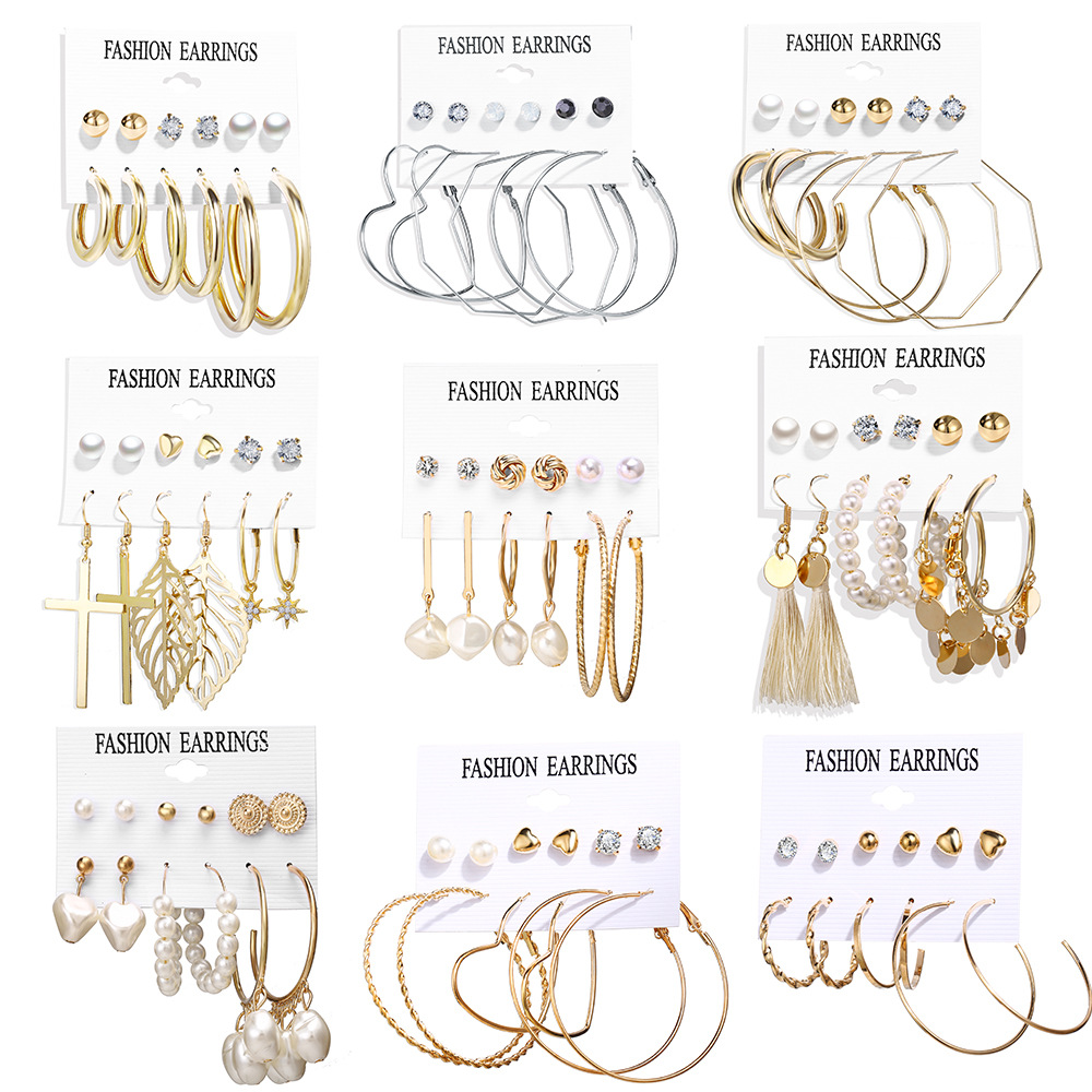 5504 Han Zhishang Acrylic artificial Pearl Circle Tassel Stud Earring Set 6-piece European and American Cross-border Earrings Application Scenario