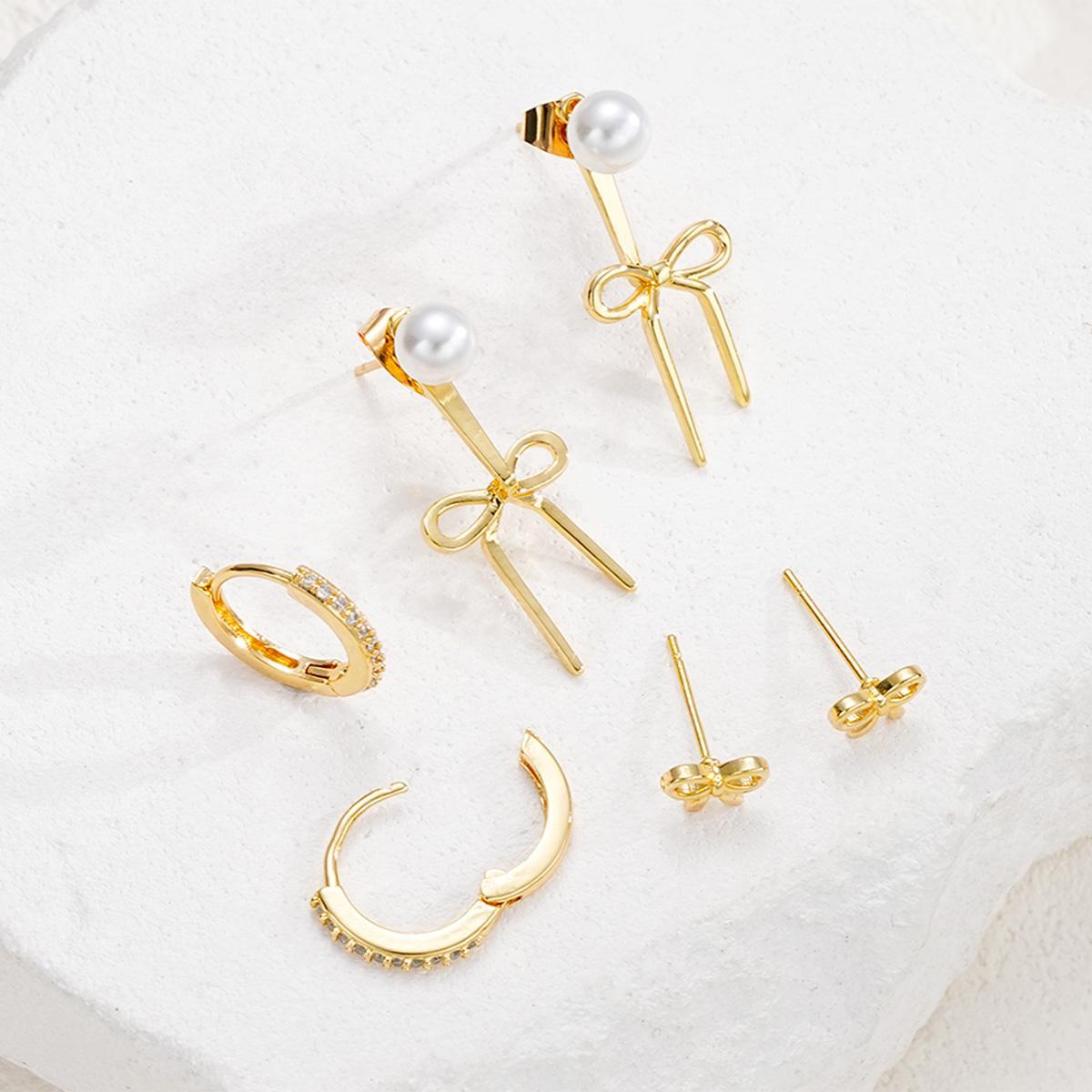 Amazon's best-selling cross-border earring set of 3 pieces, a popular pearl bow pearl earring in Europe and America Specification drawing
