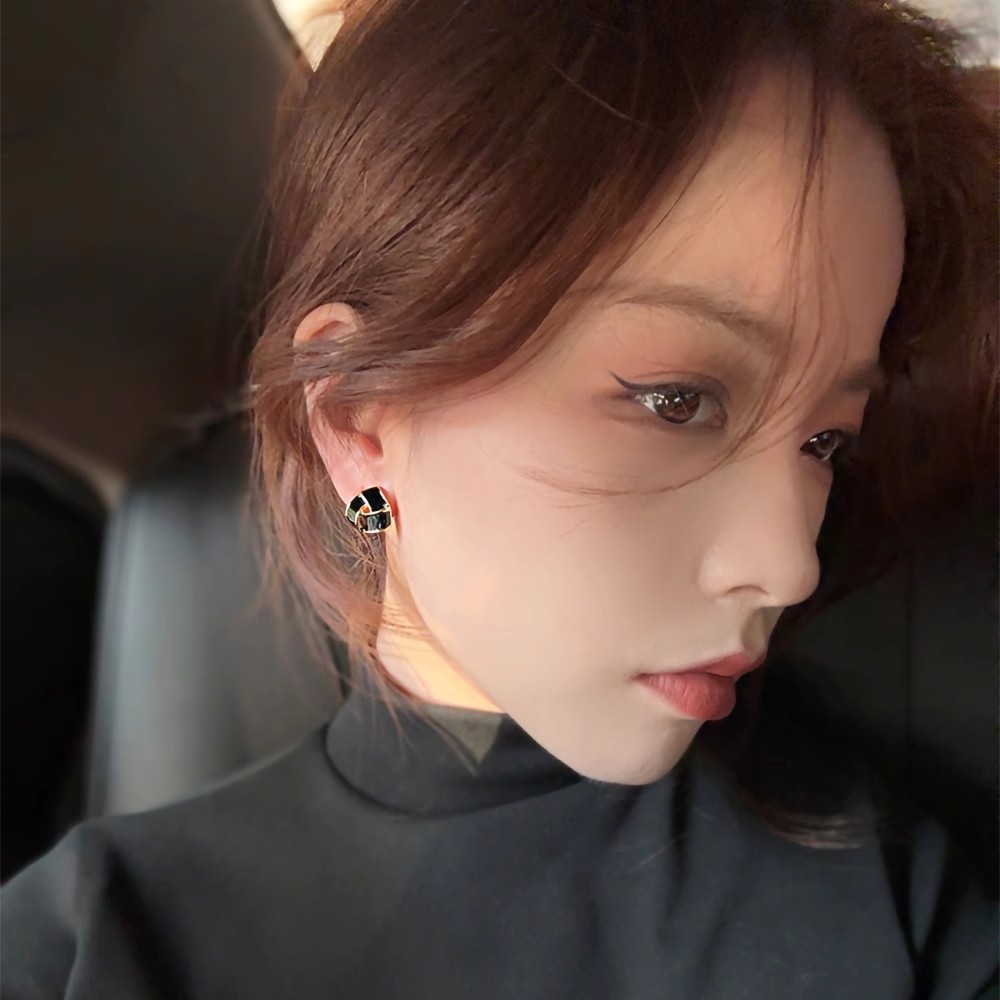S925 Silver needle geometric stud earrings for women, a new style of light luxury and niche design, exuding a sense of elegance and sophistication details Picture