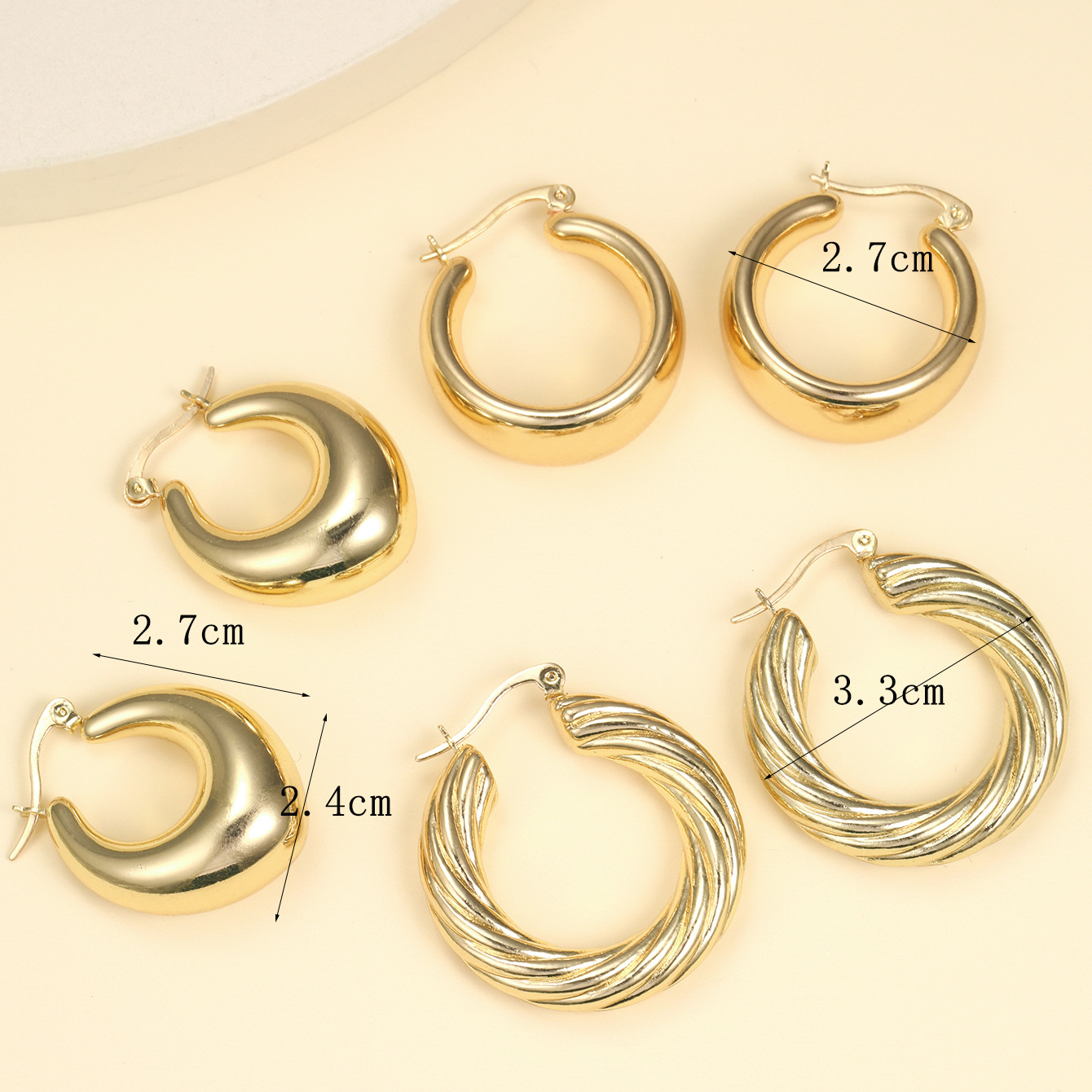 Cross-border high-end women's European and American style geometric hollow smooth earrings, European and American style water drop bean gold earrings set Specification drawing