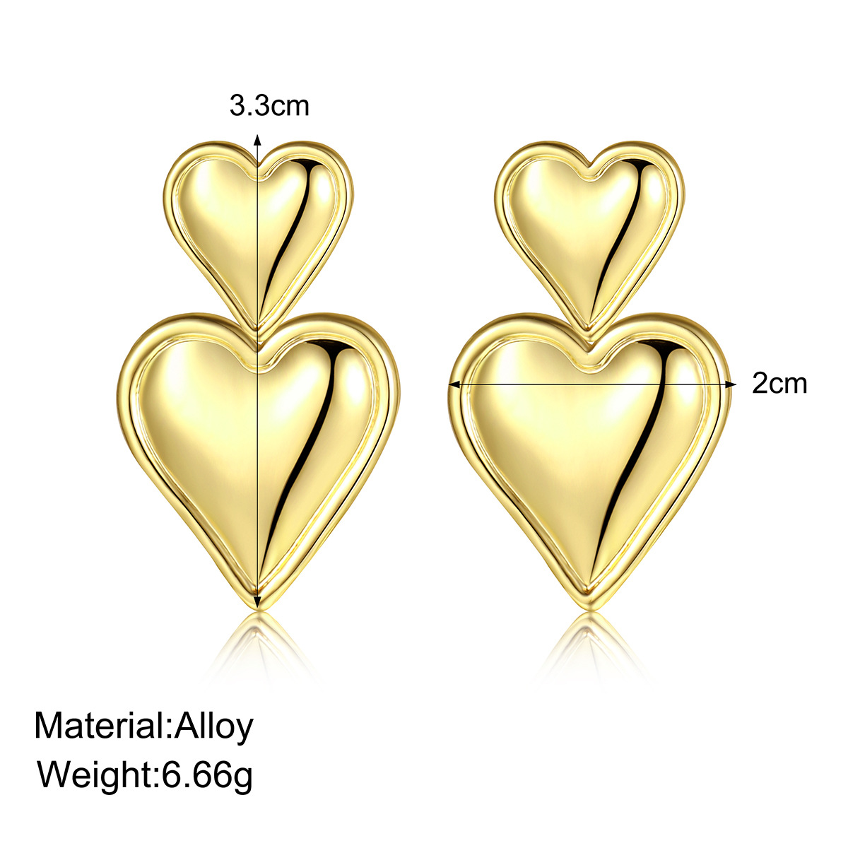 Amazon's TOP best-selling double-layer heart-shaped pendant earrings, cross-border creative and simple metallic heart-shaped earrings for women details Picture