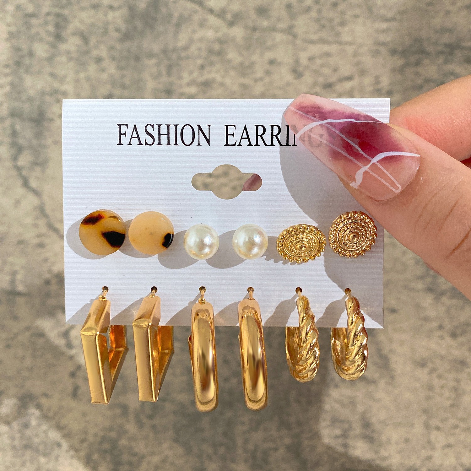 European and American fashionable metal circle imitation pearl stud set, creative and elegant cross-border heart-shaped butterfly earrings for women Specification drawing